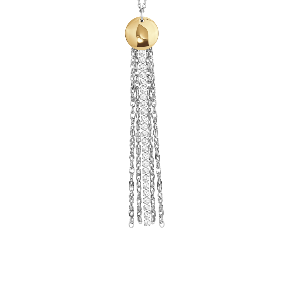 COLLANA DONNA IN ACCIAIO CON ELEMENTO IN ACCIAIO IP GOLD E CRISTALLI BIANCHI