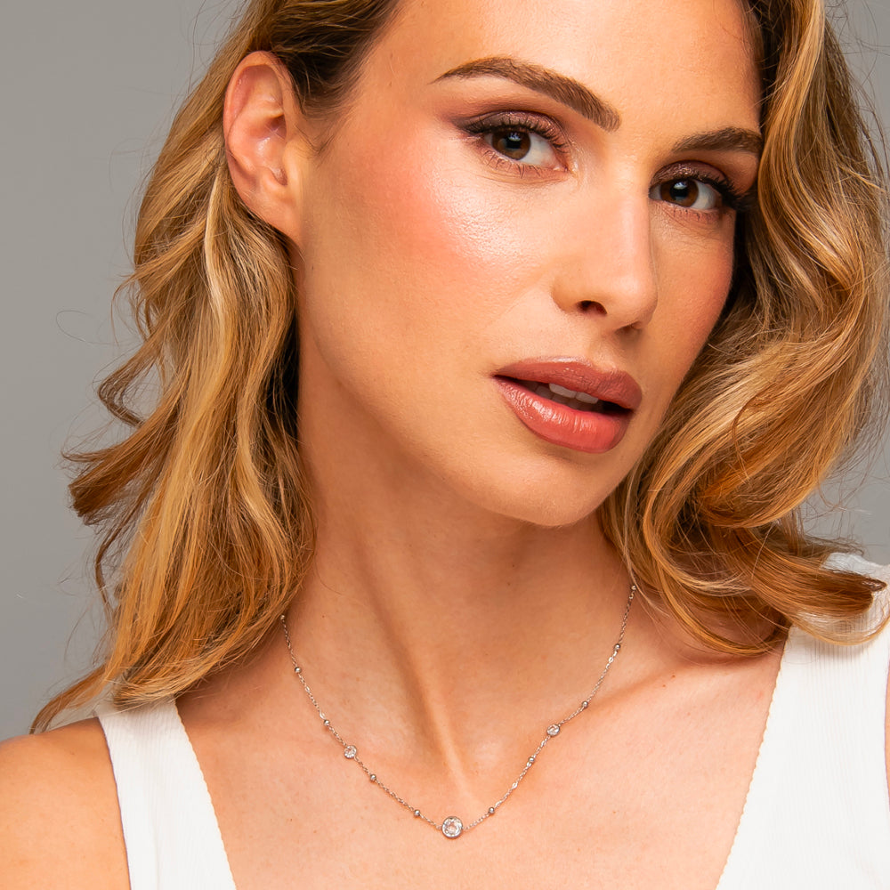 COLLANA DONNA IN ACCIAIO CON ZIRCONI BIANCHI