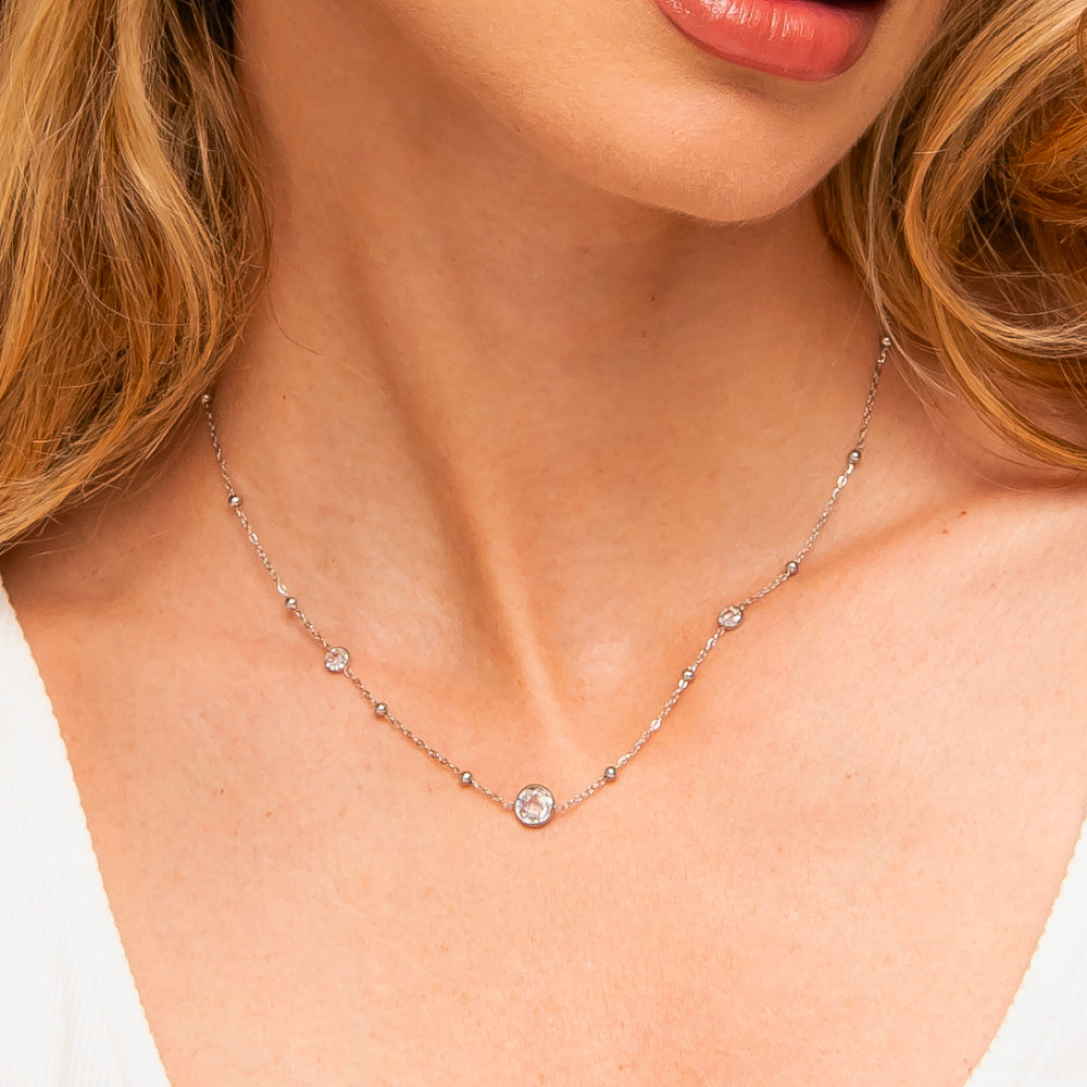 COLLANA DONNA IN ACCIAIO CON ZIRCONI BIANCHI