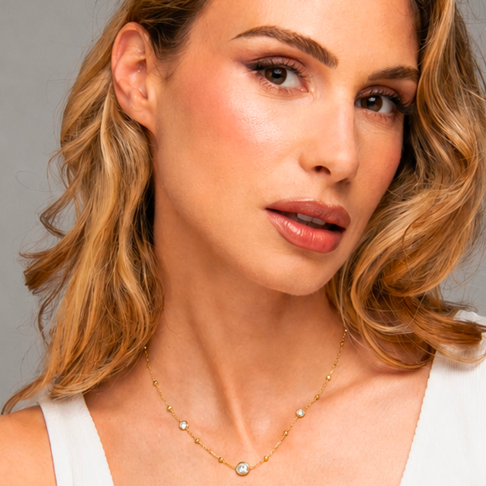 COLLANA DONNA IN ACCIAIO IP GOLD CON ZIRCONI BIANCHI