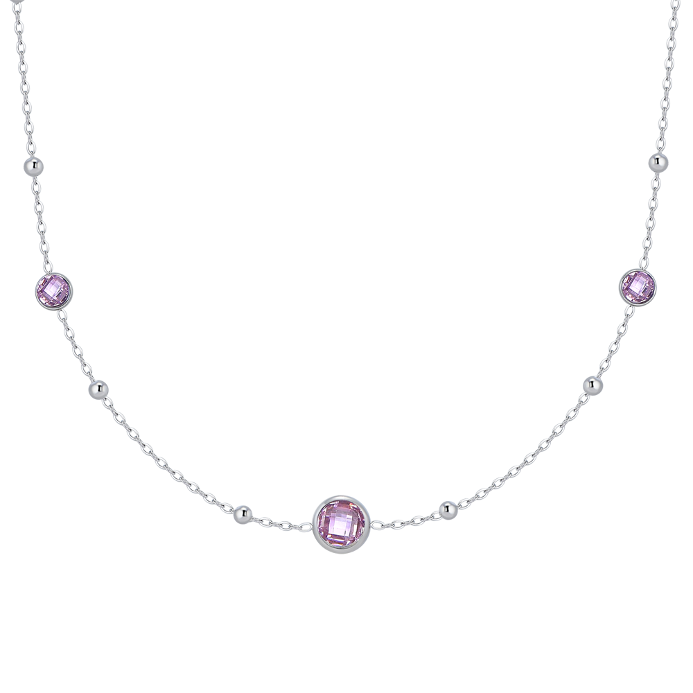 COLLANA DONNA IN ACCIAIO CON ZIRONI ROSA
