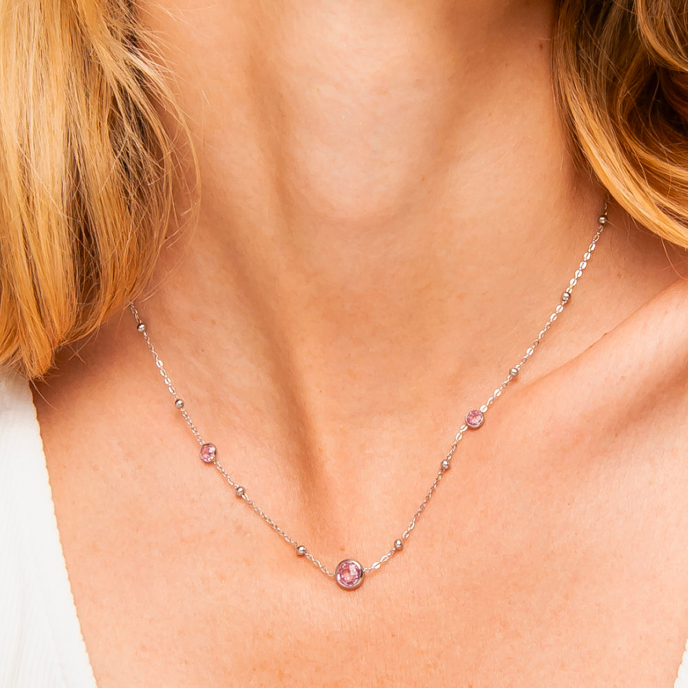 COLLANA DONNA IN ACCIAIO CON ZIRONI ROSA