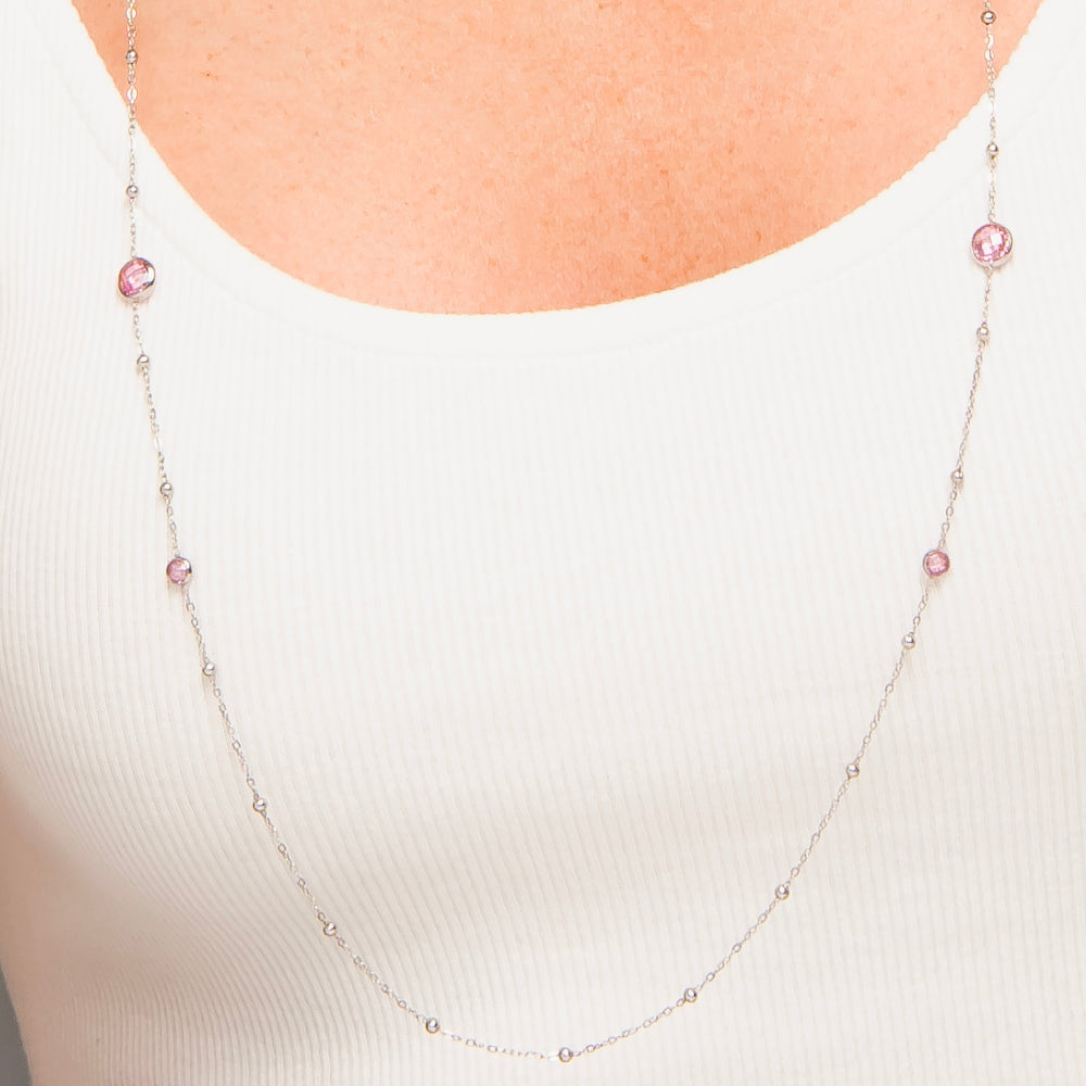 COLLANA DONNA IN ACCIAIO CON ZIRCONI ROSA