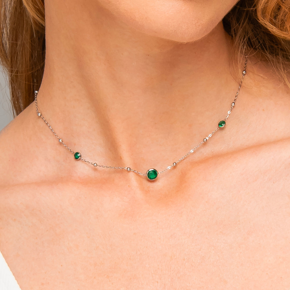 COLLANA DONNA IN ACCIAIO CON ZIRCONI VERDI