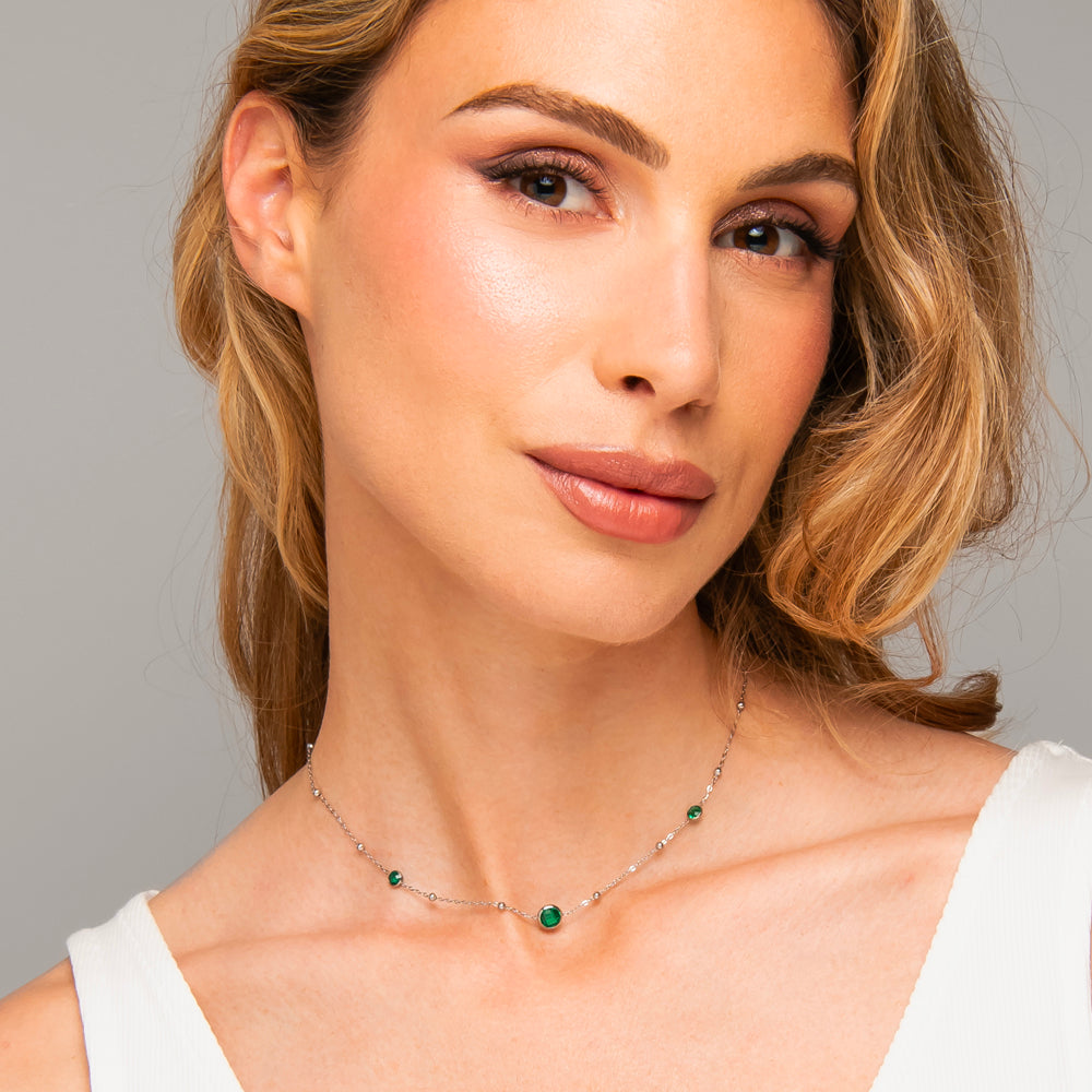 COLLANA DONNA IN ACCIAIO CON ZIRCONI VERDI