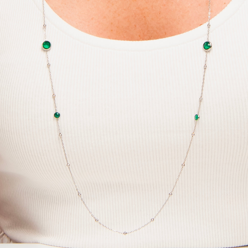 COLLANA DONNA IN ACCIAIO CON ZIRCONI VERDI