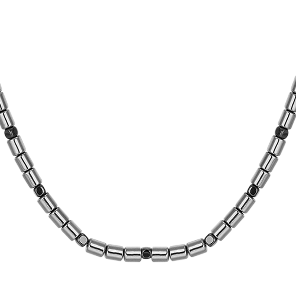 COLLANA UOMO IN ACCIAIO CON EMATITE SILVER E NERA