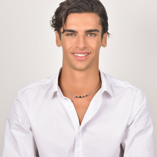 COLLANA UOMO IN ACCIAIO CON AGATA NERA