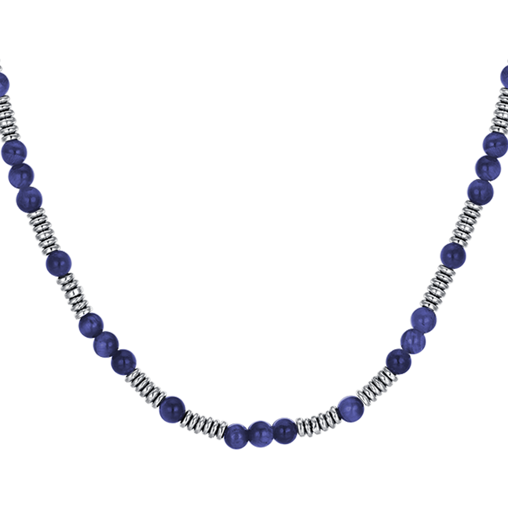 COLLANA UOMO IN ACCIAIO CON PIETRE BLU ED ELEMENTI IN ACCIAIO