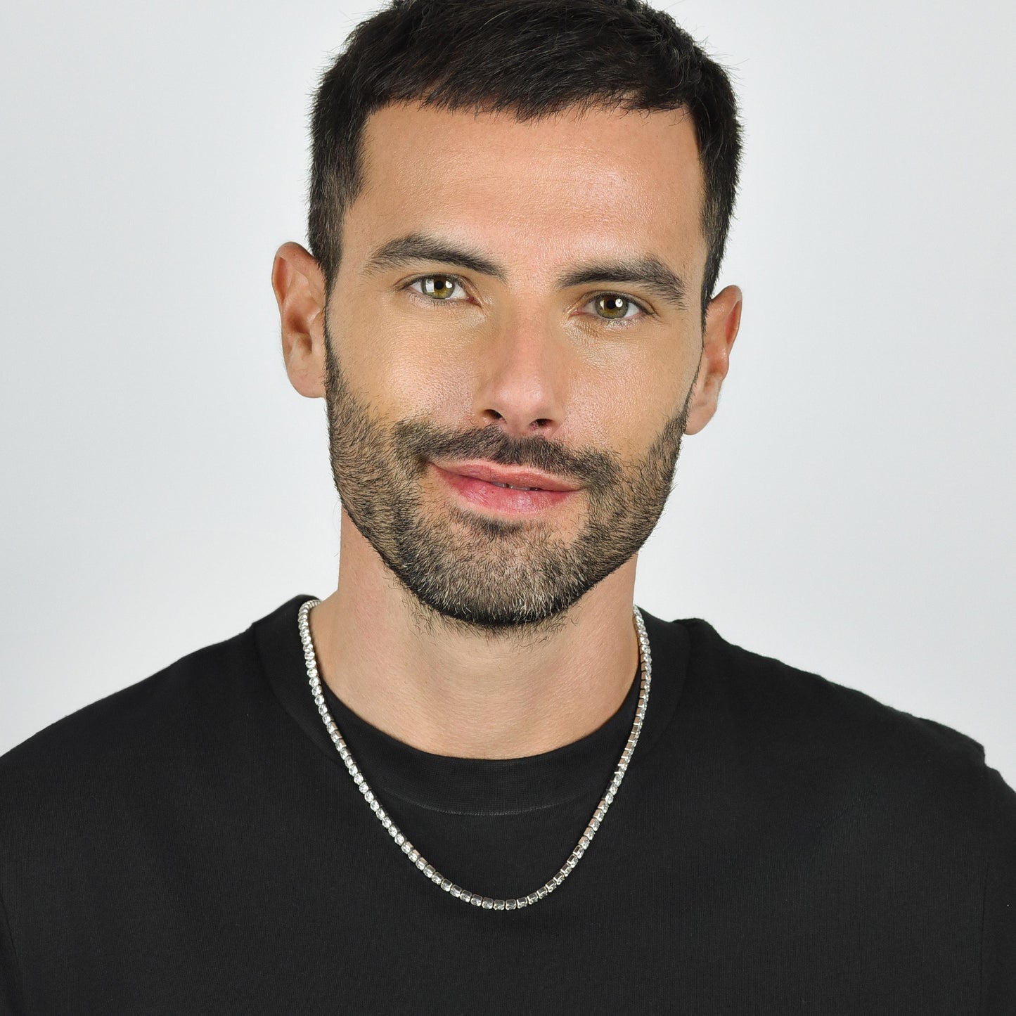 COLLANA TENNIS UOMO IN ACCIAIO CON CRISTALLI BIANCHI