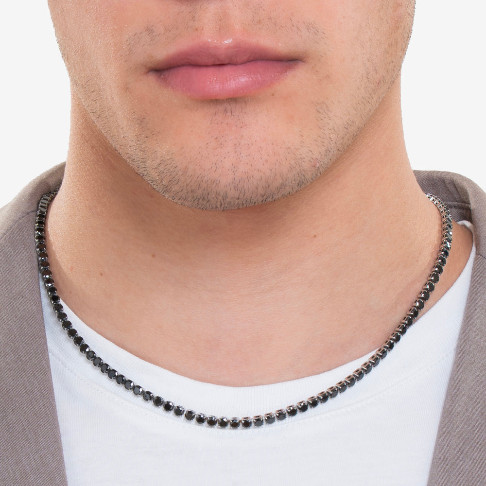 COLLANA TENNIS UOMO IN ACCIAIO CON CRISTALLI NERI
