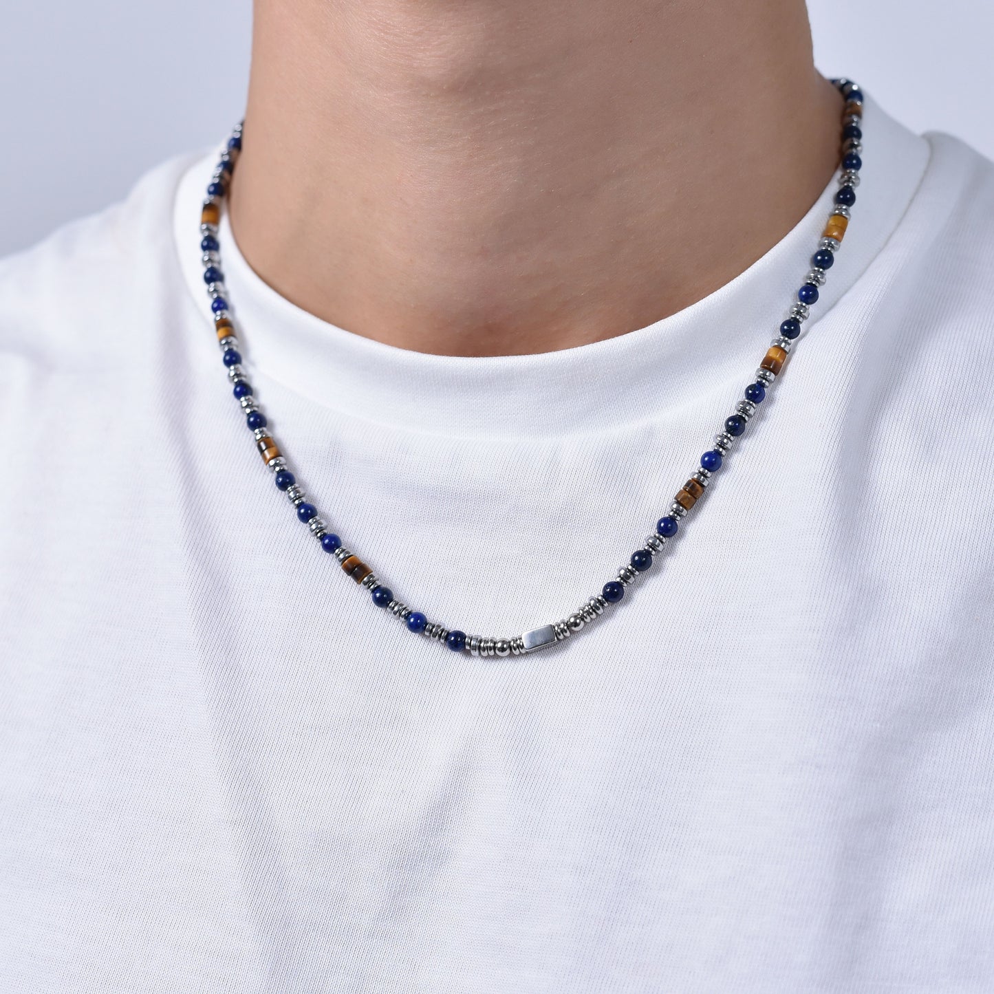 COLLANA UOMO IN ACCIAIO CON PIETRA LAPIS Luca Barra