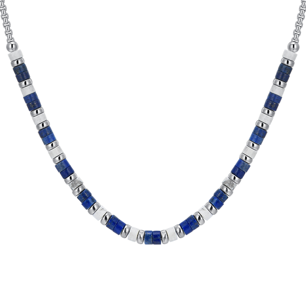 COLLANA UOMO IN ACCIAIO PIETRE LAPIS E BIANCHE