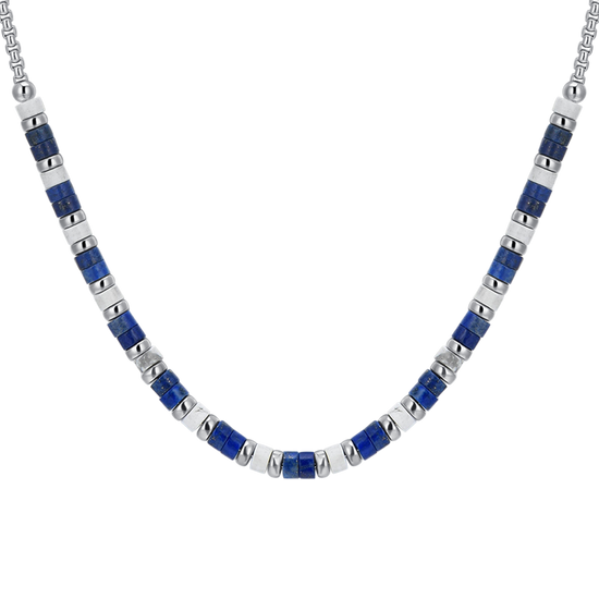 COLLANA UOMO IN ACCIAIO PIETRE LAPIS E BIANCHE