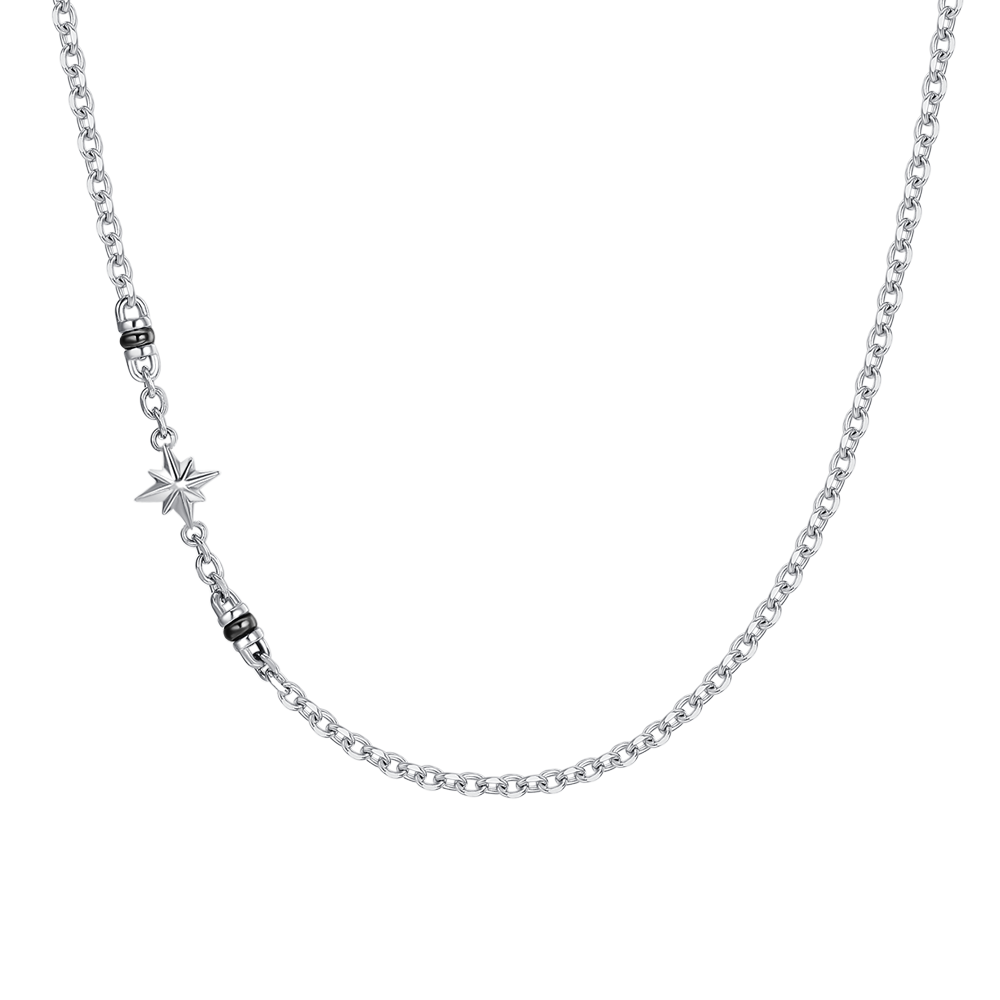 COLLANA UOMO IN ACCIAIO CON ROSA DEI VENTI ED ELEMENTI IN IP NERO