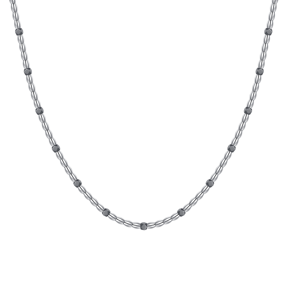 COLLANA UOMO IN ACCIAIO CON ELEMENTI IN EMATITE NERA