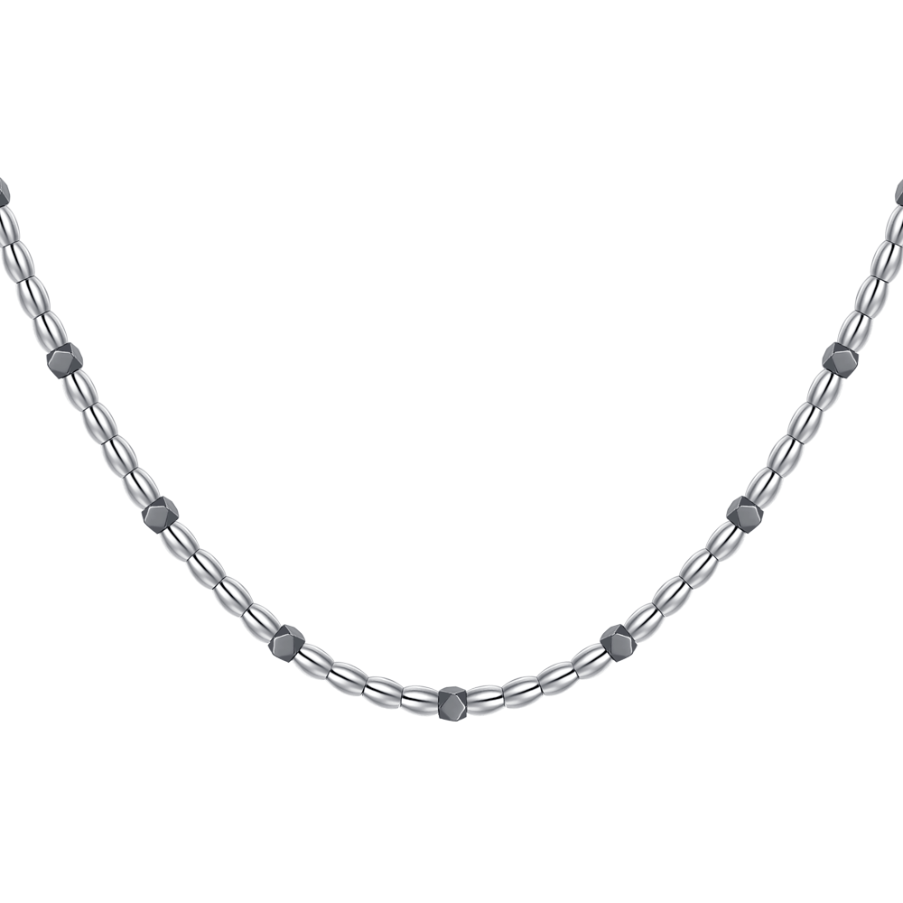 COLLANA UOMO IN ACCIAIO CON ELEMENTI IN EMATITE NERA