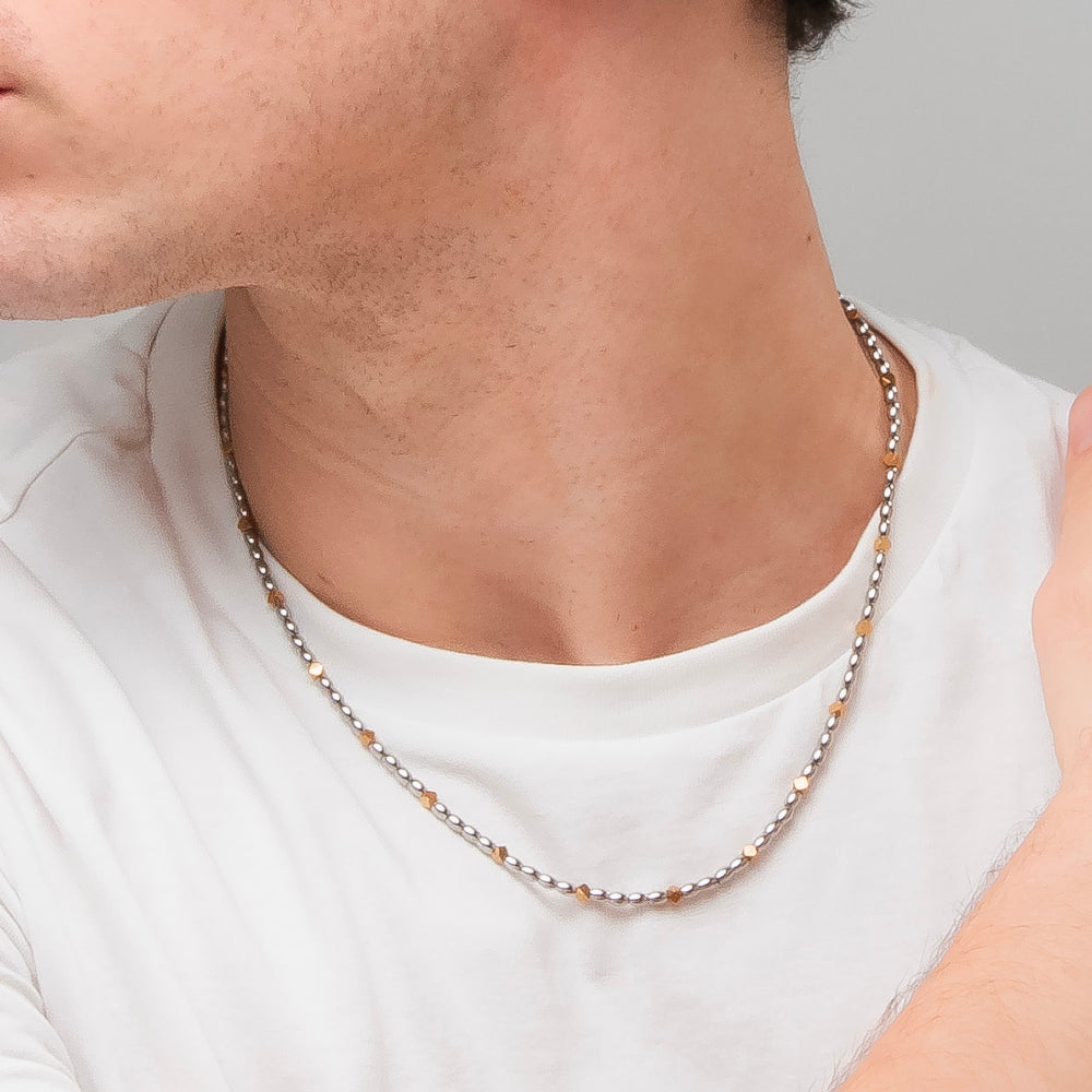 COLLANA UOMO IN ACCIAIO CON ELEMENTI IN EMATITE IP GOLD