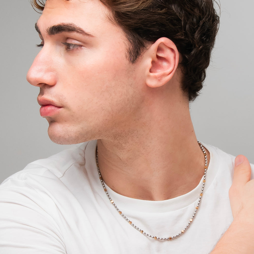 COLLANA UOMO IN ACCIAIO CON ELEMENTI IN EMATITE IP GOLD