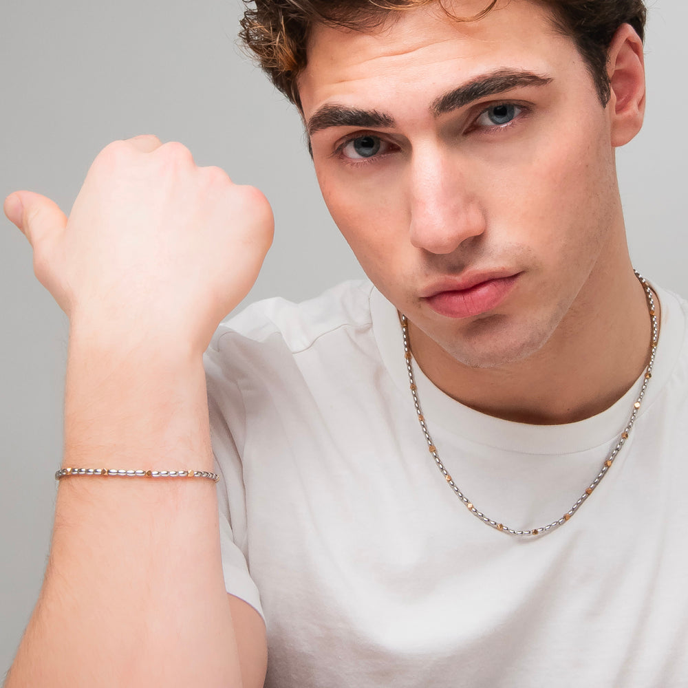 COLLANA UOMO IN ACCIAIO CON ELEMENTI IN EMATITE IP GOLD