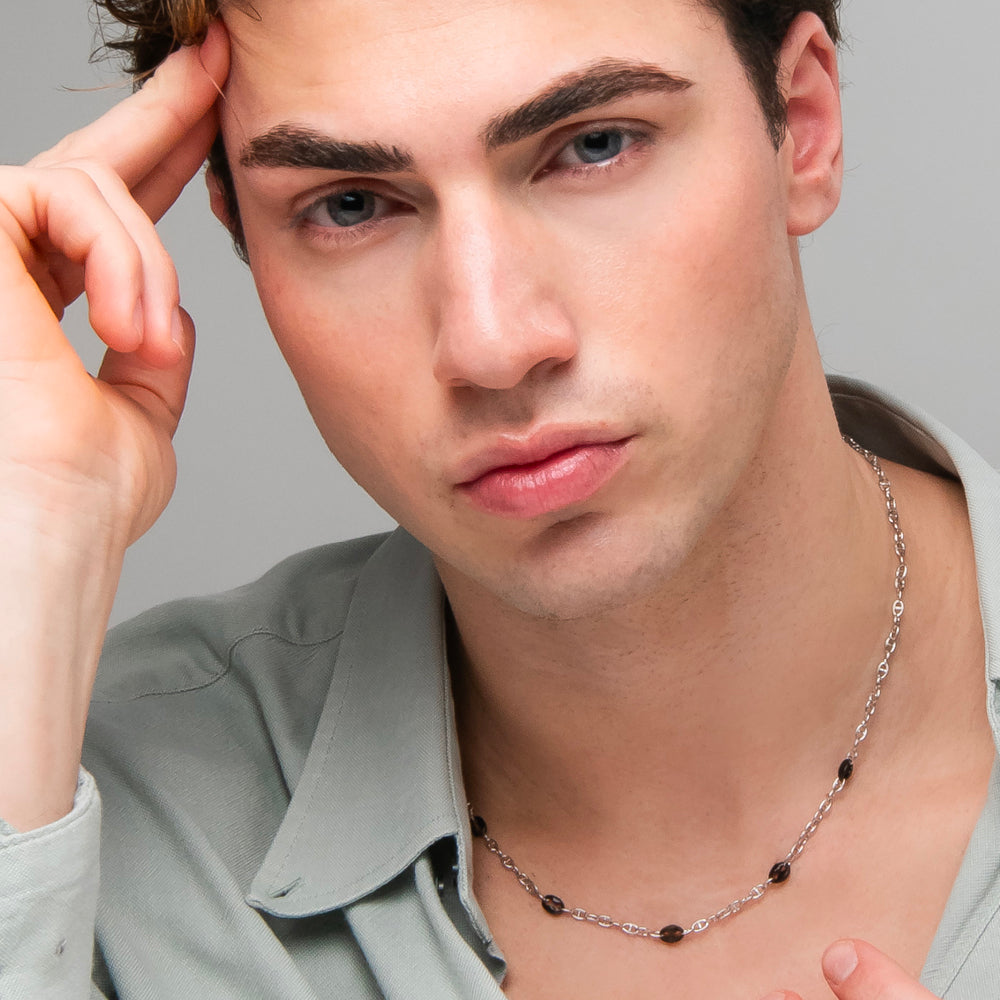 COLLANA UOMO IN ACCIAIO CON ELEMENTI IN ACCIAIO IP NERO