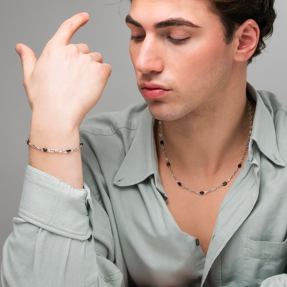 COLLANA UOMO IN ACCIAIO CON ELEMENTI IN ACCIAIO IP NERO