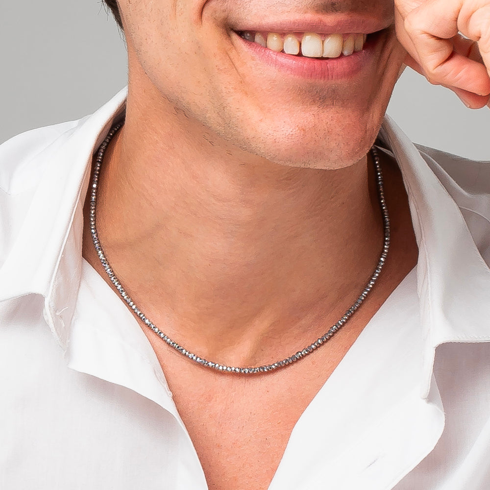 COLLANA UOMO IN ACCIAIO CON EMATITE SILVER