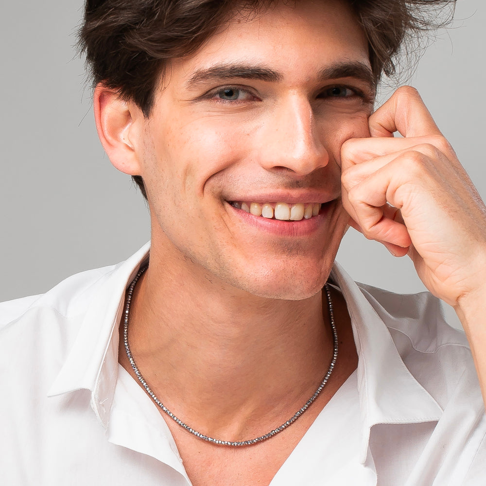 COLLANA UOMO IN ACCIAIO CON EMATITE SILVER
