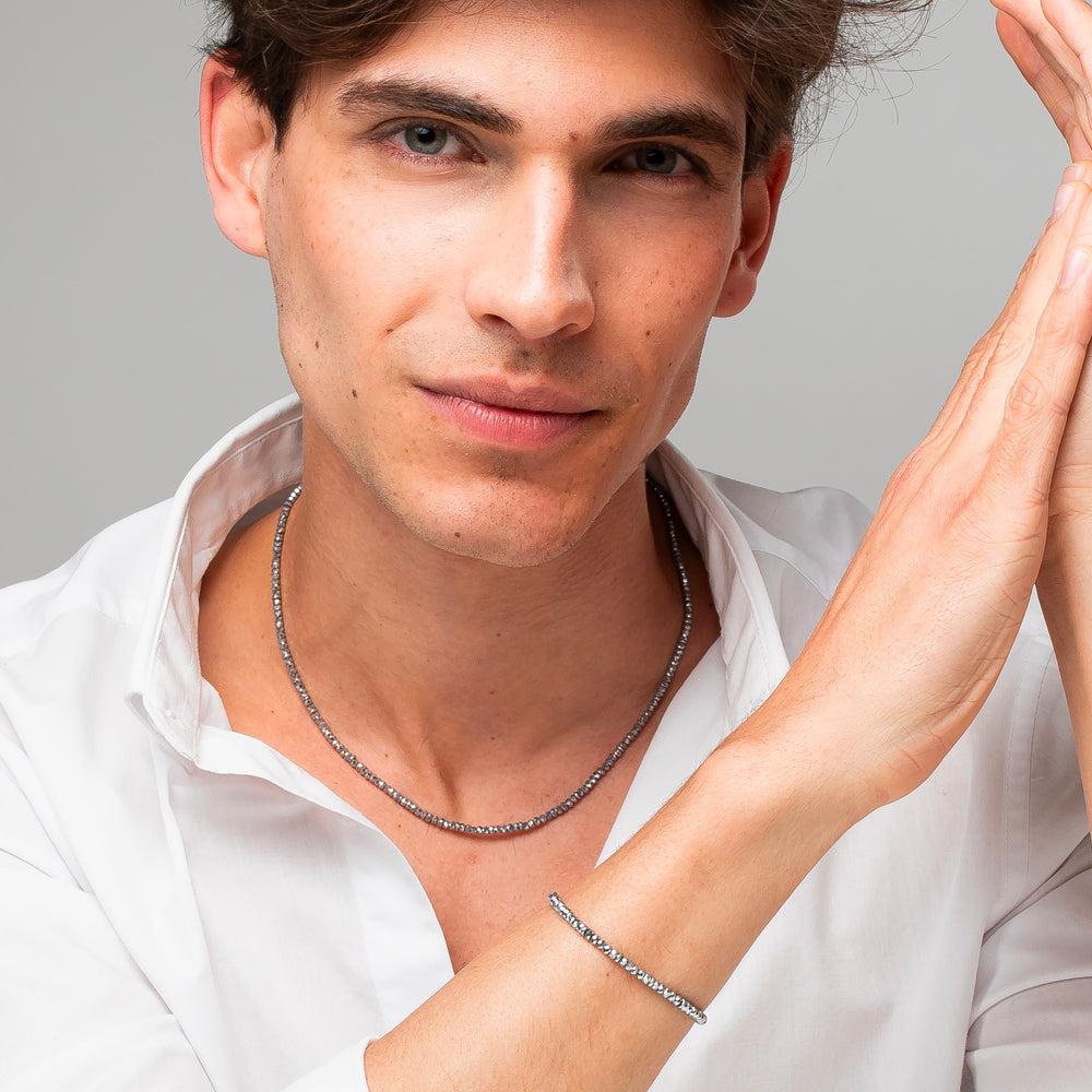 COLLANA UOMO IN ACCIAIO CON EMATITE SILVER
