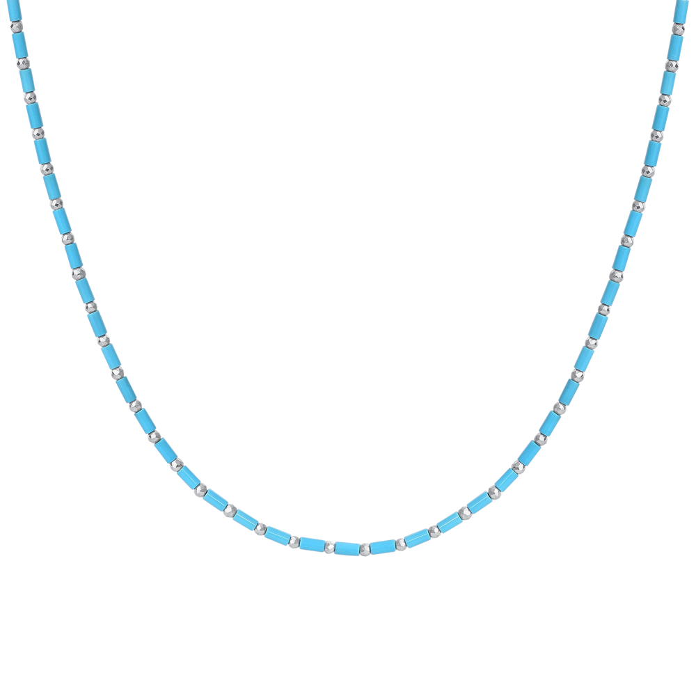 COLLANA UOMO IN ACCIAIO CON PIETRE TURCHESI ED EMATITE