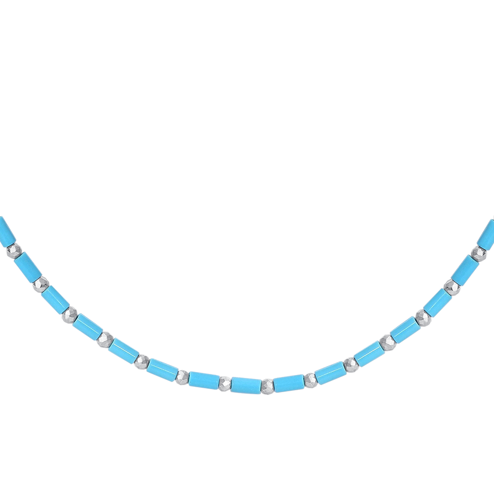 COLLANA UOMO IN ACCIAIO CON PIETRE TURCHESI ED EMATITE