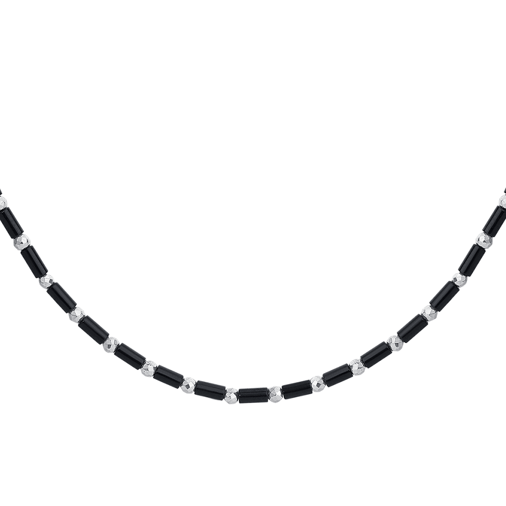 COLLANA UOMO IN ACCIAIO CON AGATA NERA ED EMATITE
