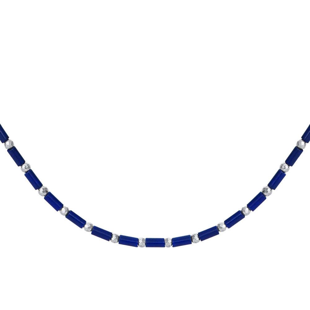 COLLANA UOMO IN ACCIAIO CON PIETRA LAPIS ED EMATITE