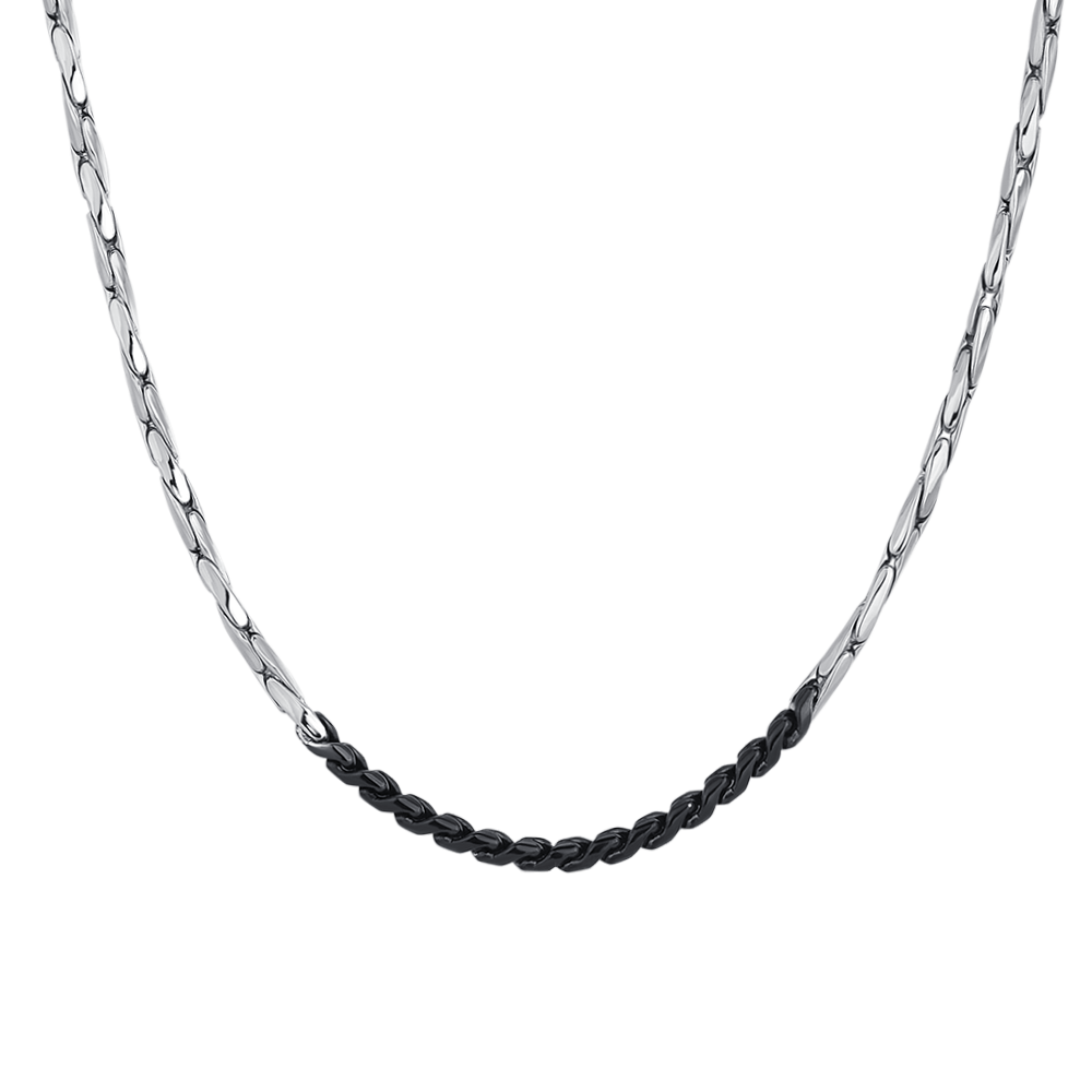 COLLANA UOMO IN ACCIAIO CON ELEMENTI CENTRALI IN IP NERO