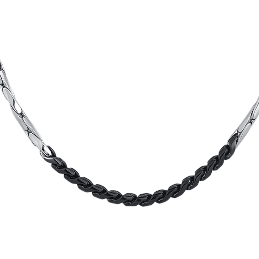 COLLANA UOMO IN ACCIAIO CON ELEMENTI CENTRALI IN IP NERO