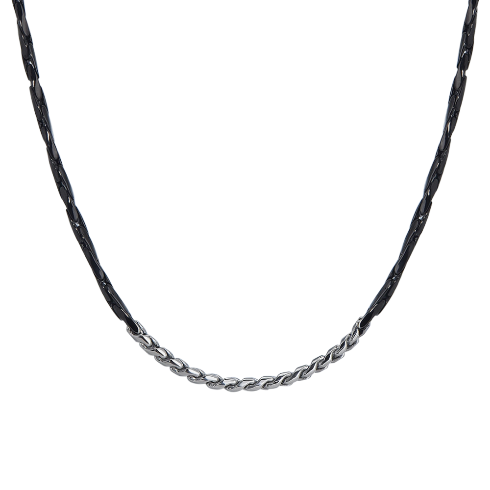 COLLANA UOMO IN ACCIAIO IP NERO CON ELEMENTI CENTRALI IN ACCIAIO