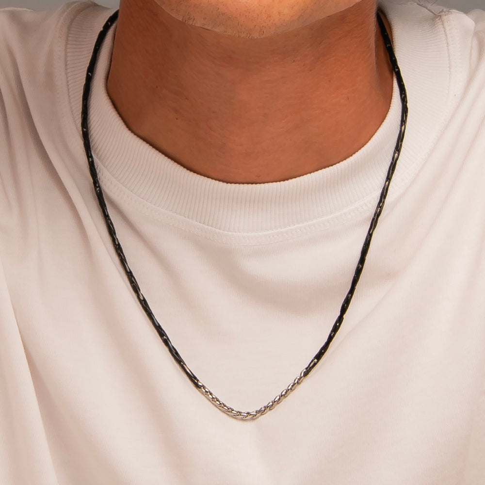 COLLANA UOMO IN ACCIAIO IP NERO CON ELEMENTI CENTRALI IN ACCIAIO