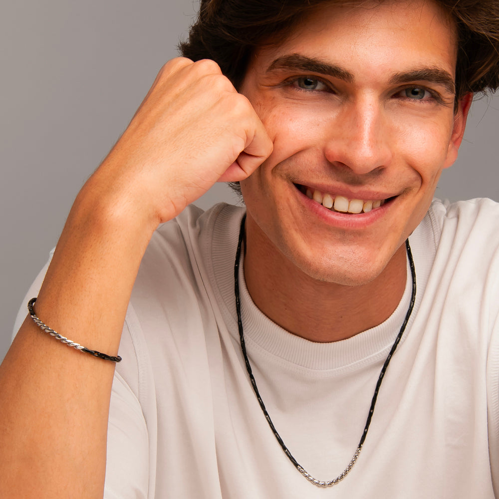 COLLANA UOMO IN ACCIAIO IP NERO CON ELEMENTI CENTRALI IN ACCIAIO