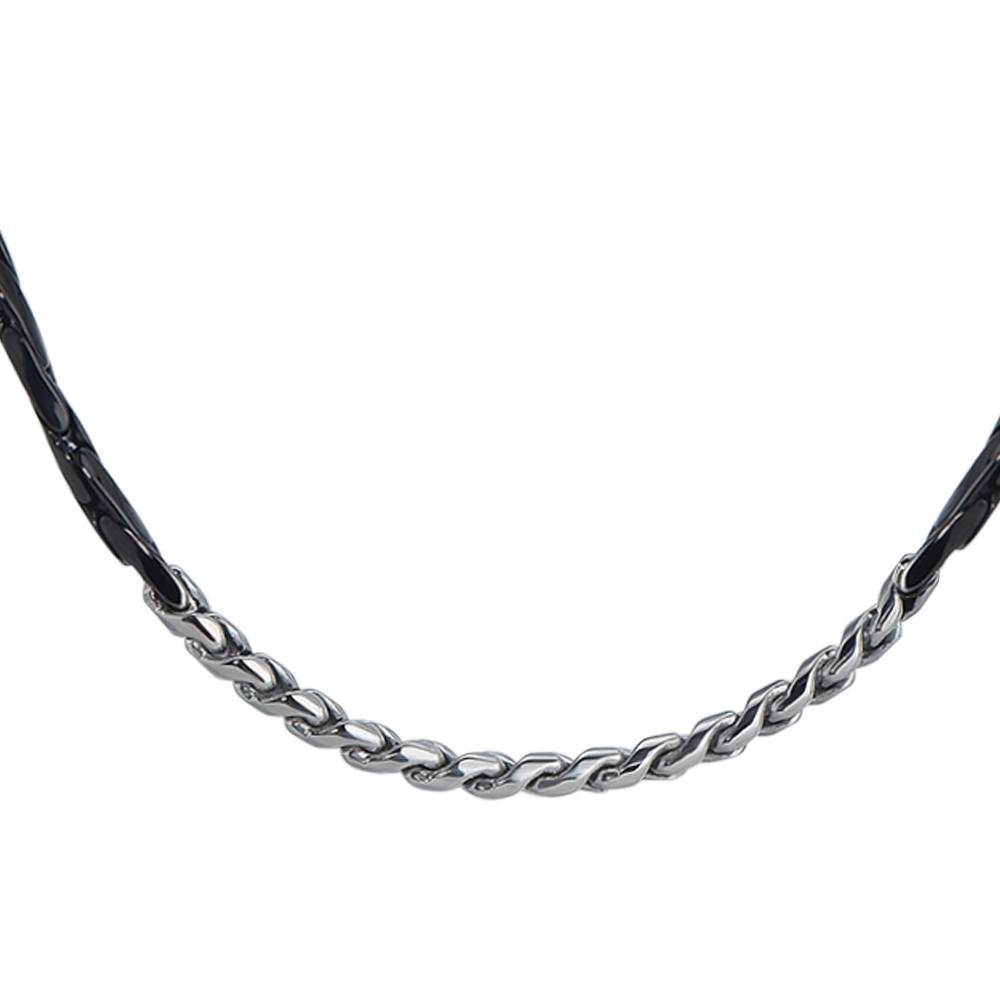COLLANA UOMO IN ACCIAIO IP NERO CON ELEMENTI CENTRALI IN ACCIAIO