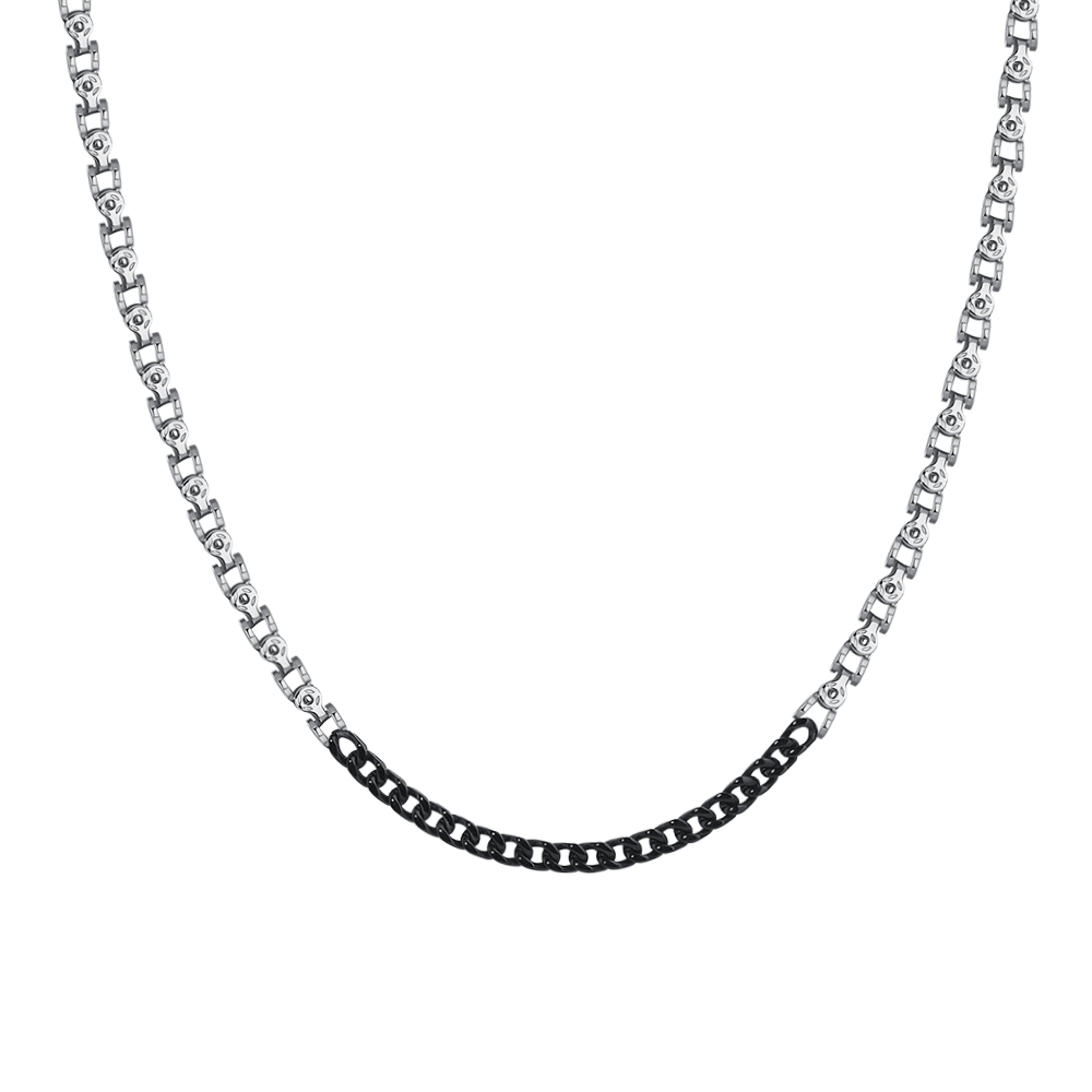 COLLANA UOMO IN ACCIAIO CON ELEMENTI CENTRALI IN IP NERO