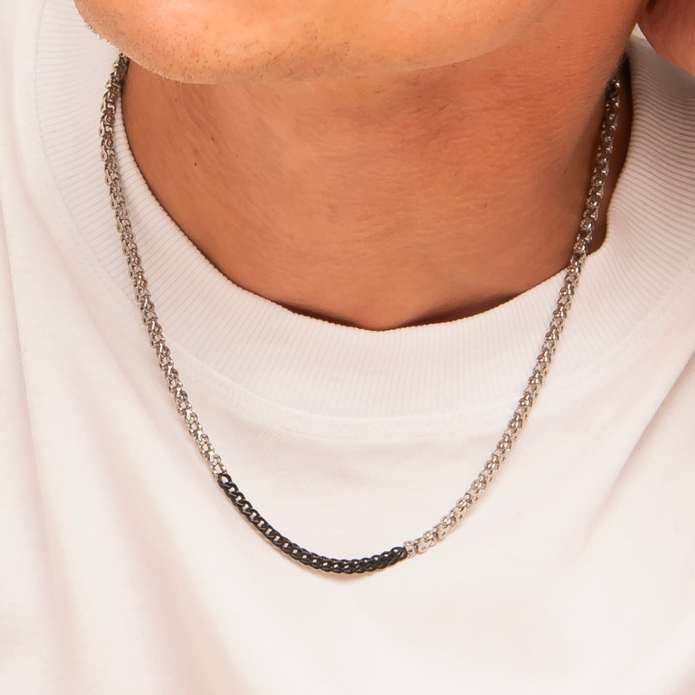 COLLANA UOMO IN ACCIAIO CON ELEMENTI CENTRALI IN IP NERO