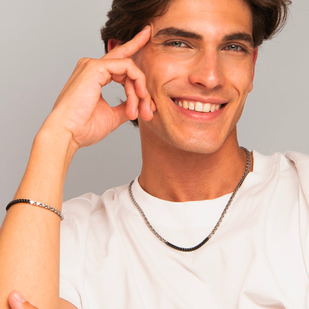 COLLANA UOMO IN ACCIAIO CON ELEMENTI CENTRALI IN IP NERO