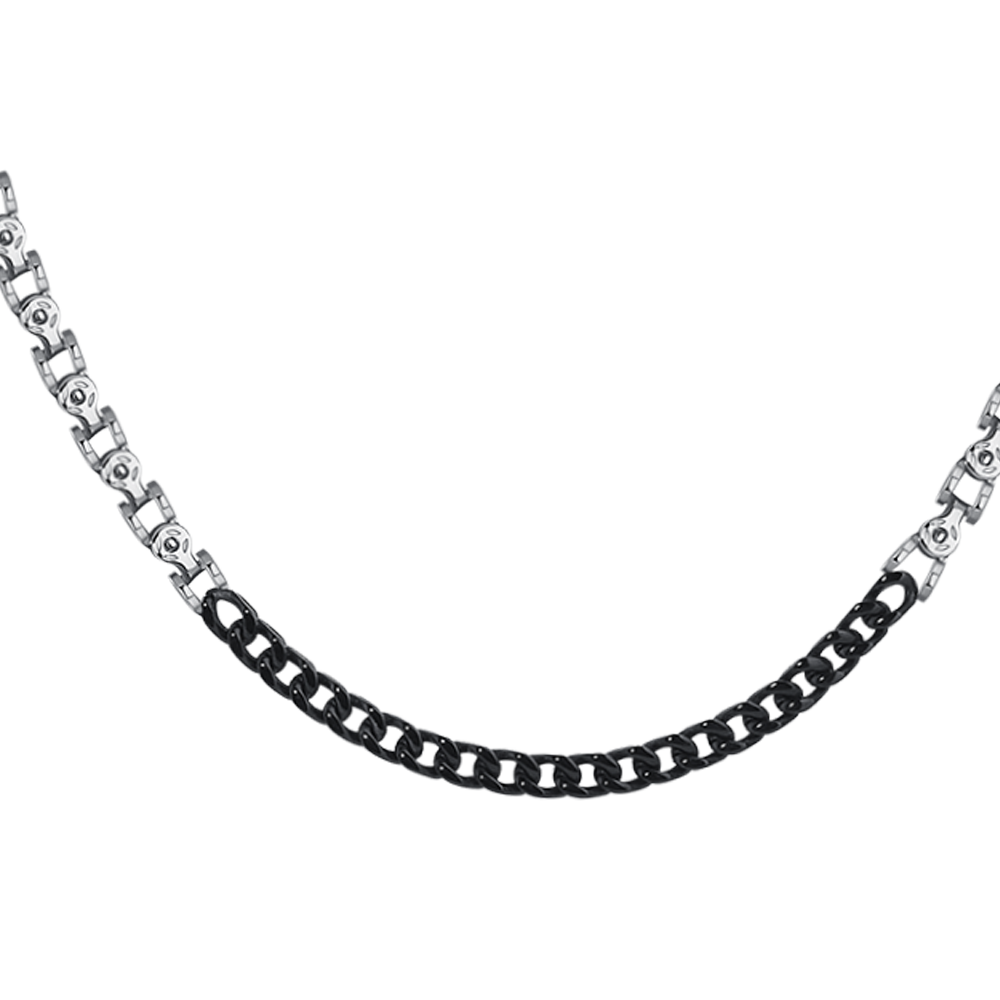 COLLANA UOMO IN ACCIAIO CON ELEMENTI CENTRALI IN IP NERO