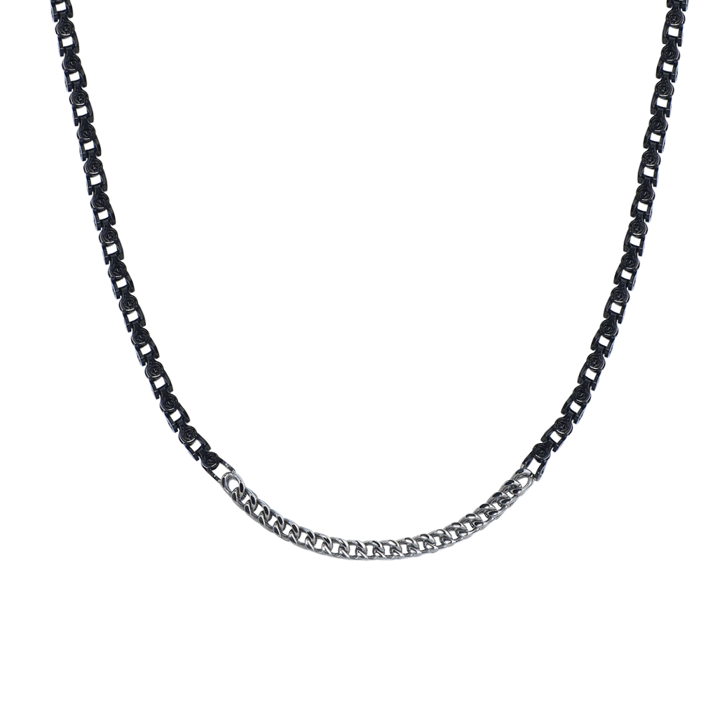 COLLANA UOMO IN ACCIAIO IP NERO CON ELEMENTI CENTRALI IN ACCIAIO