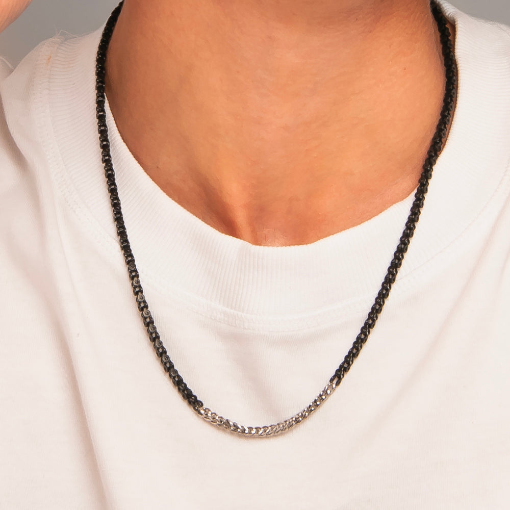 COLLANA UOMO IN ACCIAIO IP NERO CON ELEMENTI CENTRALI IN ACCIAIO