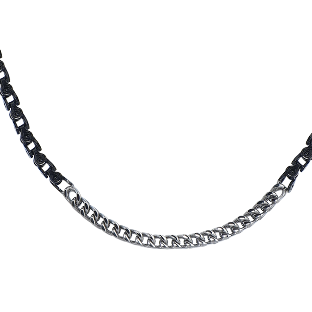 COLLANA UOMO IN ACCIAIO IP NERO CON ELEMENTI CENTRALI IN ACCIAIO