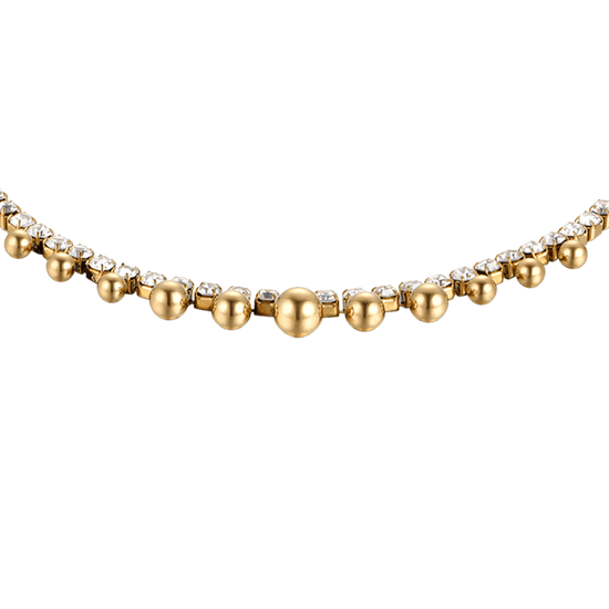 CAVIGLIERA DONNA IN ACCIAIO IP GOLD CON CRISTALLI BIANCHI E SFERE
