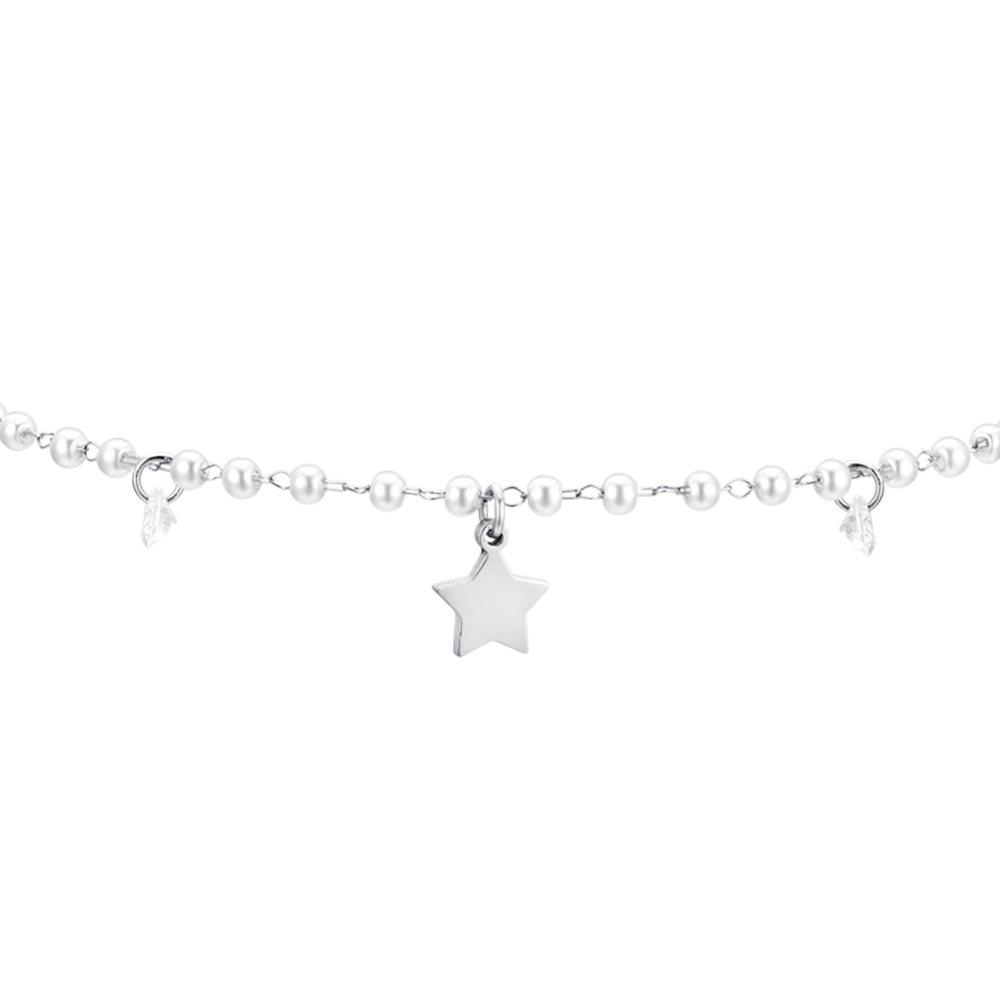 CAVIGLIERA DONNA IN ACCIAIO PERLE E STELLE