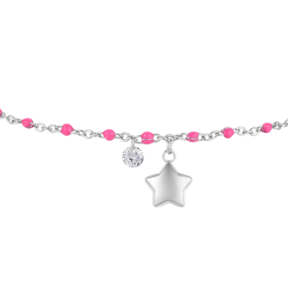 CAVIGLIERA DONNA IN ACCIAIO CON STELLA, CRISTALLO E PIETRE CON SMALTO FUCSIA