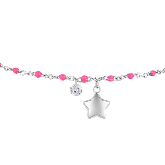 CAVIGLIERA DONNA IN ACCIAIO CON STELLA, CRISTALLO E PIETRE CON SMALTO FUCSIA